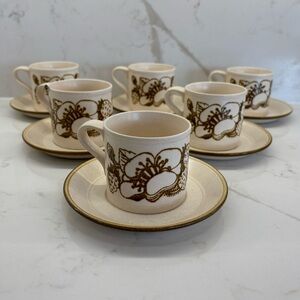 Set Of 6 Vintage 1970s Kiln Craft Strawberry Bramble Cup & Saucer Floral Set